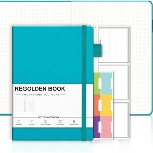 Regolden Book - Dot Grid Journal, A5 Size - Thick Paper Teal Hardcover Notebook